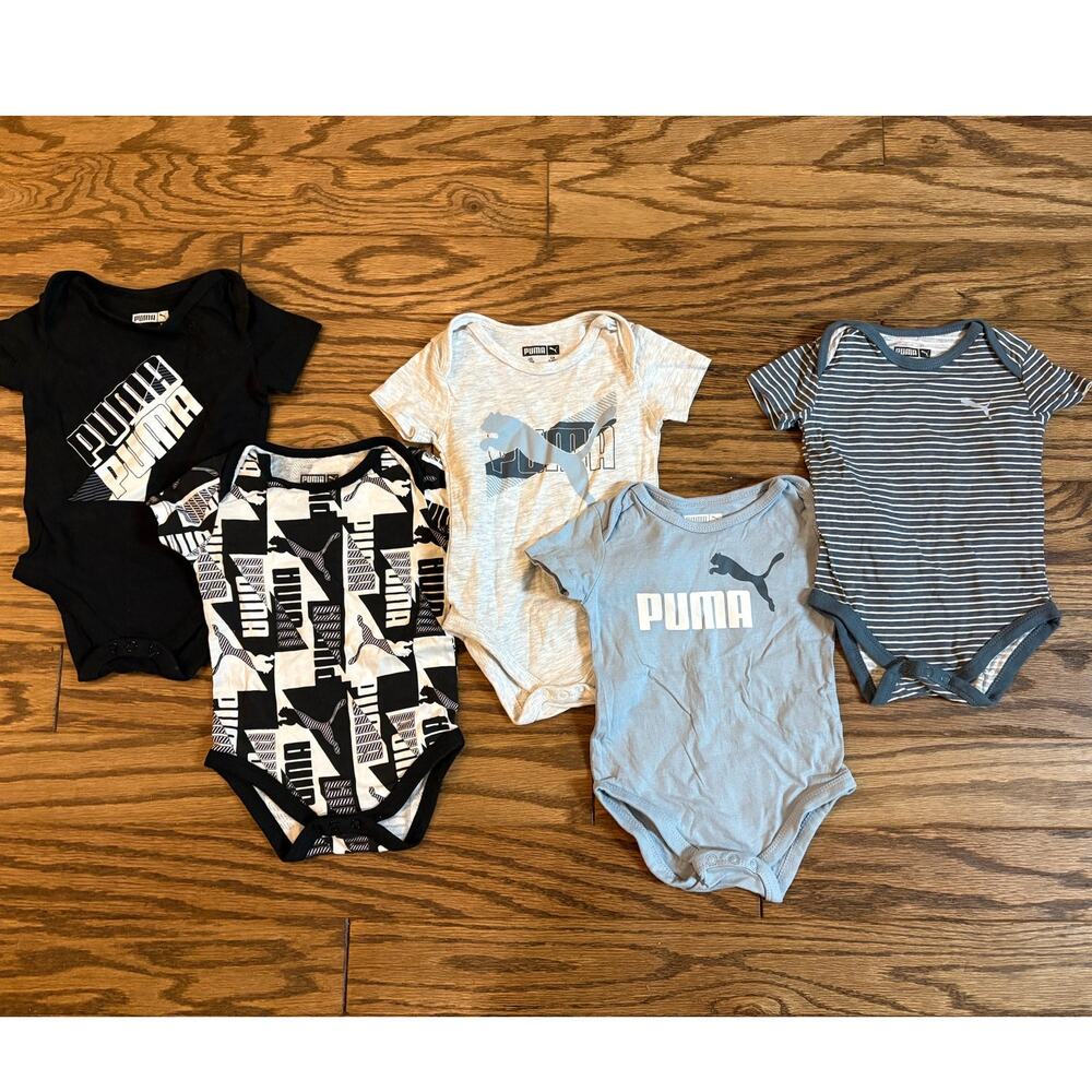 Baby Boys 3-6mos Puma‎ Athleticwear Bodysuits 5pcs EUC Blue Black Big Logo
